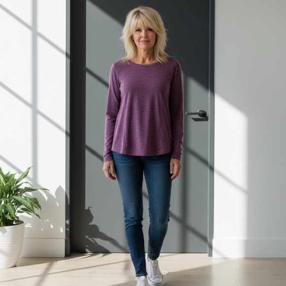 Soft Surroundings Heathered Plum Long Sleeve Top - L - Picture 2 of 6